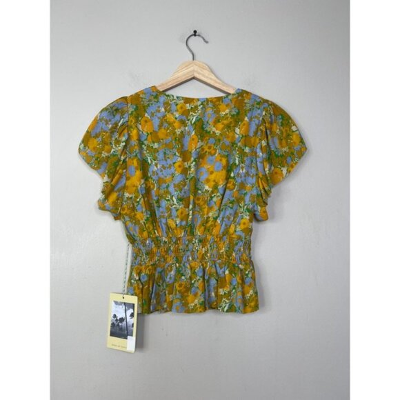NWT Birds of Paradis V-Neck Paloma Short Sleeve Blouse Golden Briar Floral - Picture 7 of 8